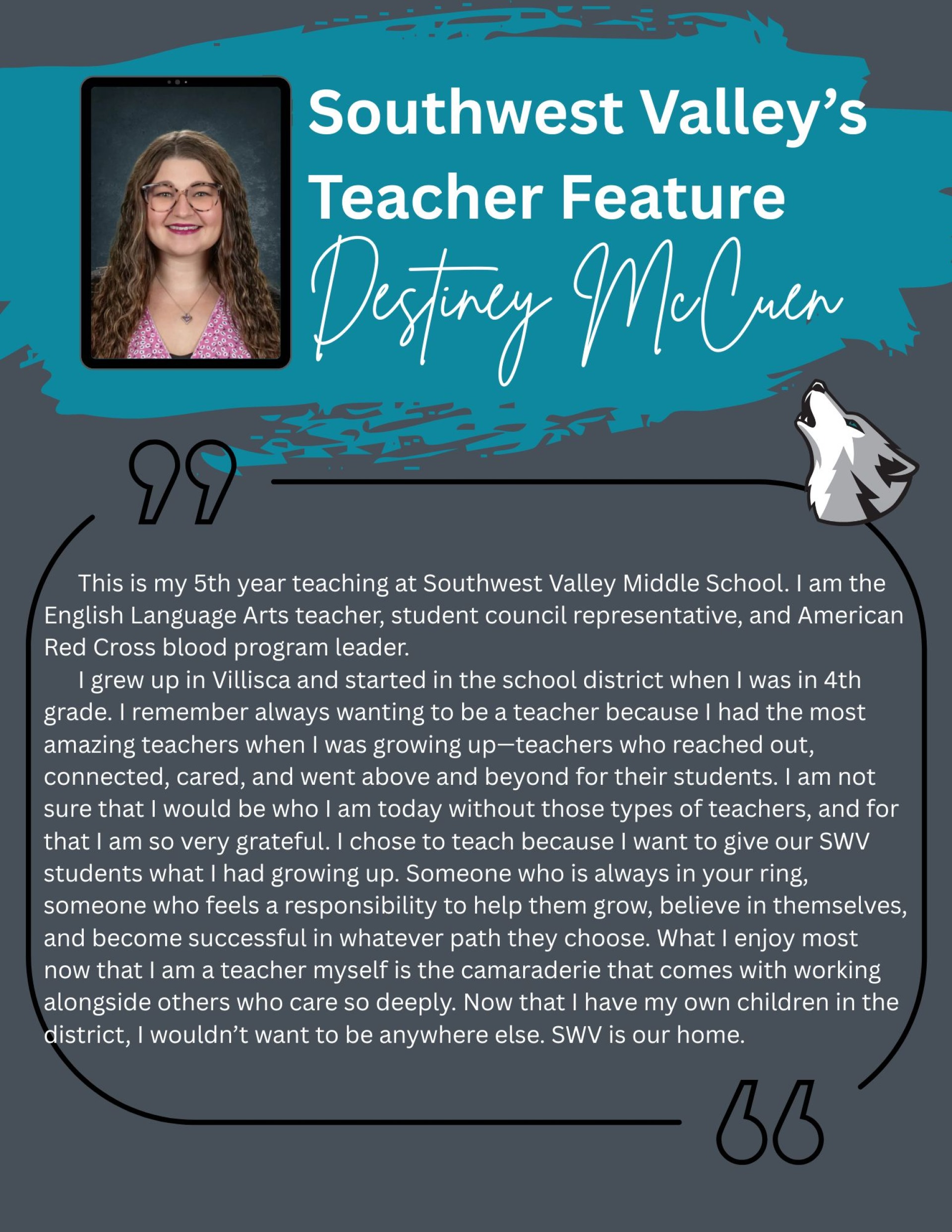 Teacher Feature Destiney McCuen
